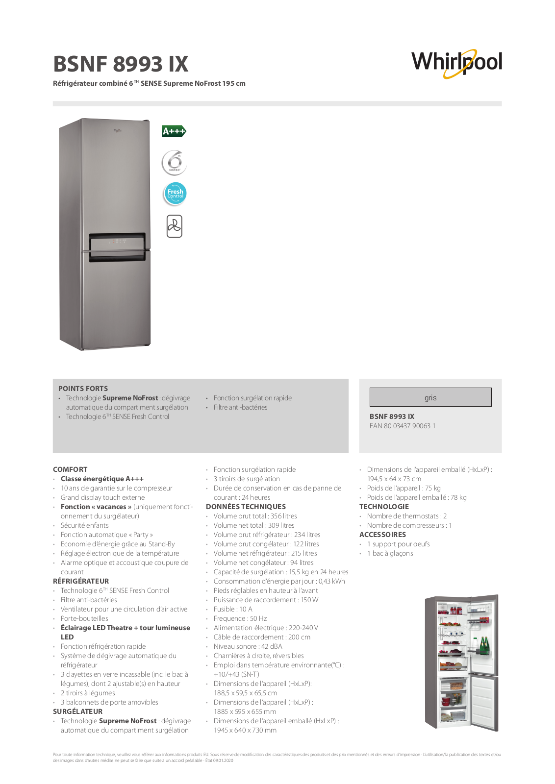 Whirlpool BSNF 8993 IX Product information