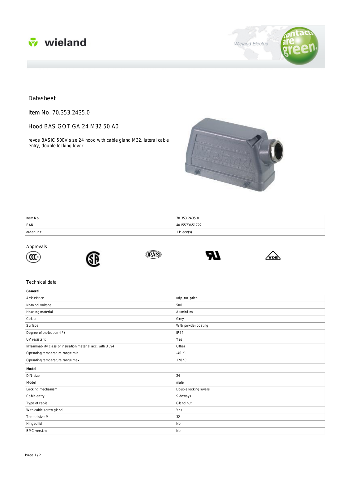 Wieland 70.353.2435.0 Data Sheet