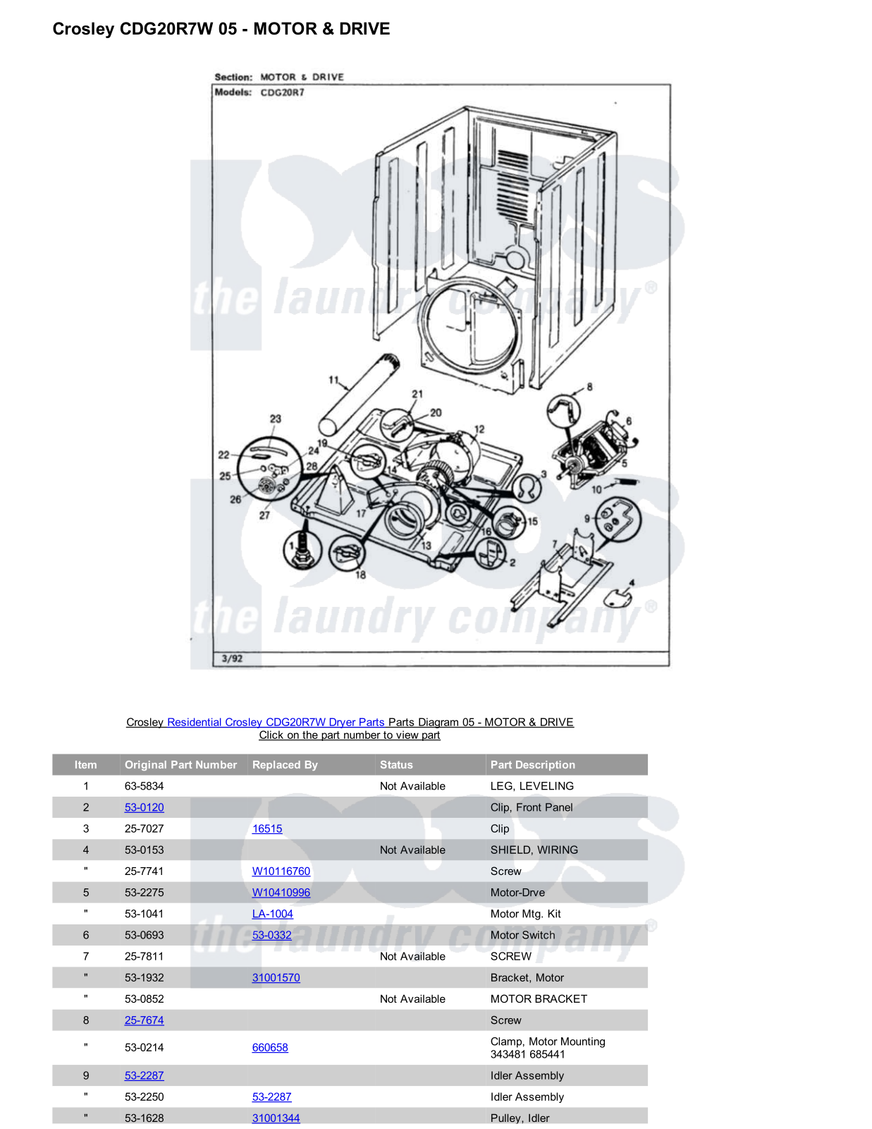 Crosley CDG20R7W Parts Diagram