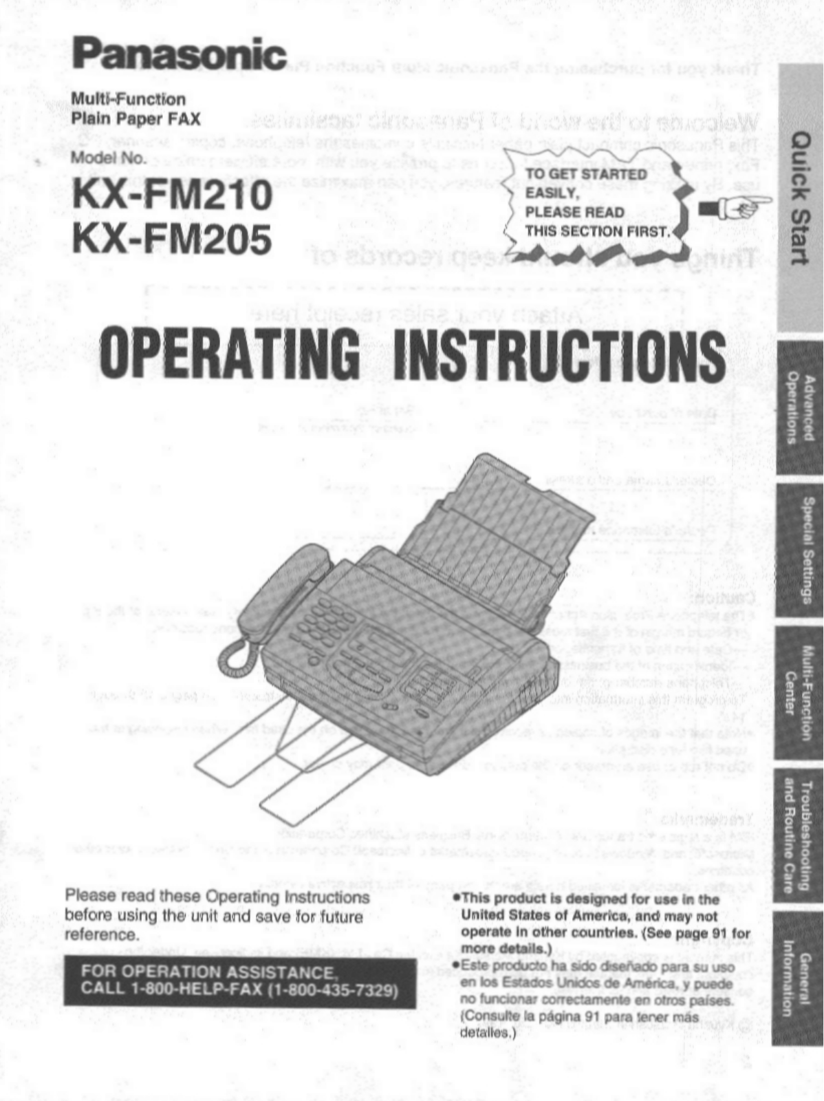 Panasonic KX-FM205, KX-FM210 Operating Instruction
