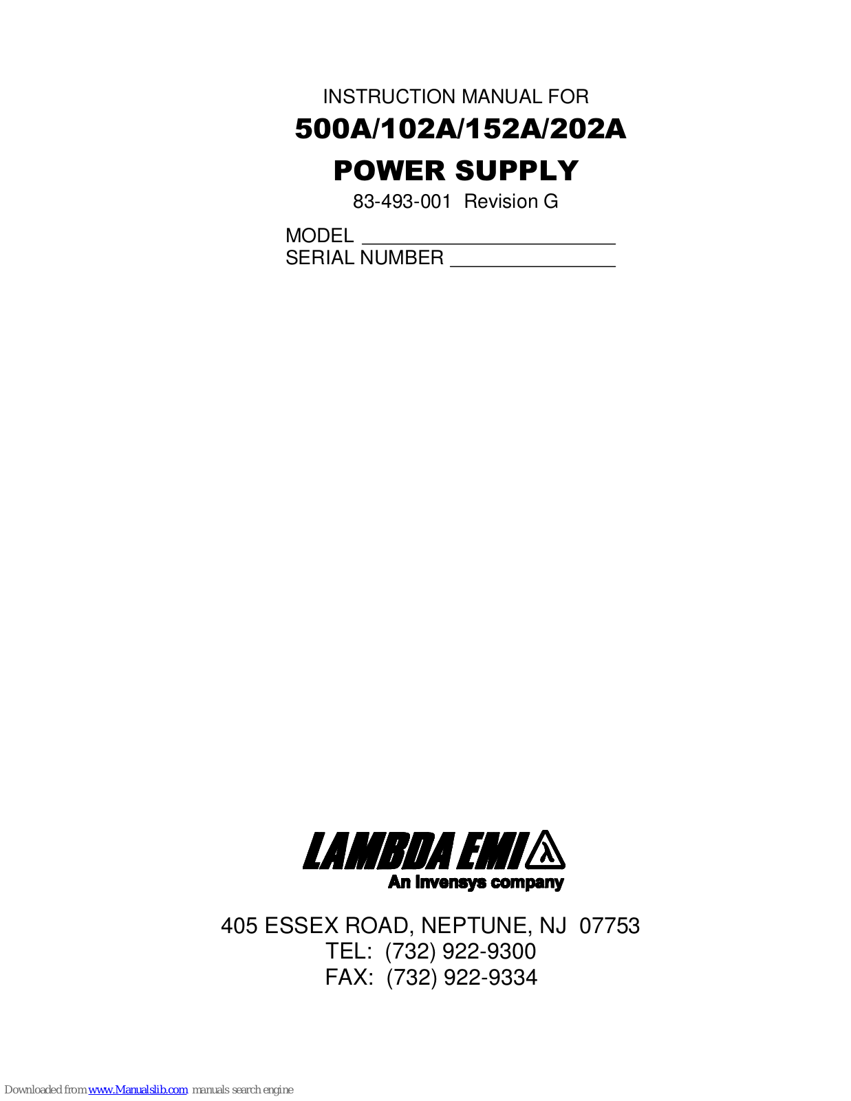 Lambda pmn, 500A, 102A, 152A, 202A Instruction Manual