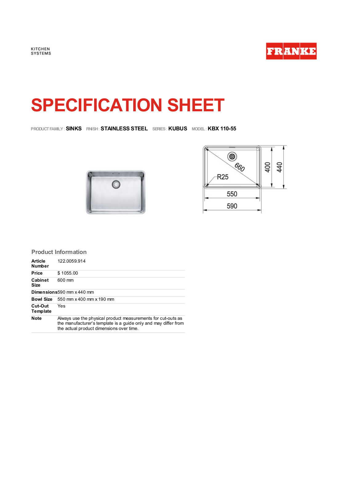 Franke Foodservice KBX 110-55 User Manual