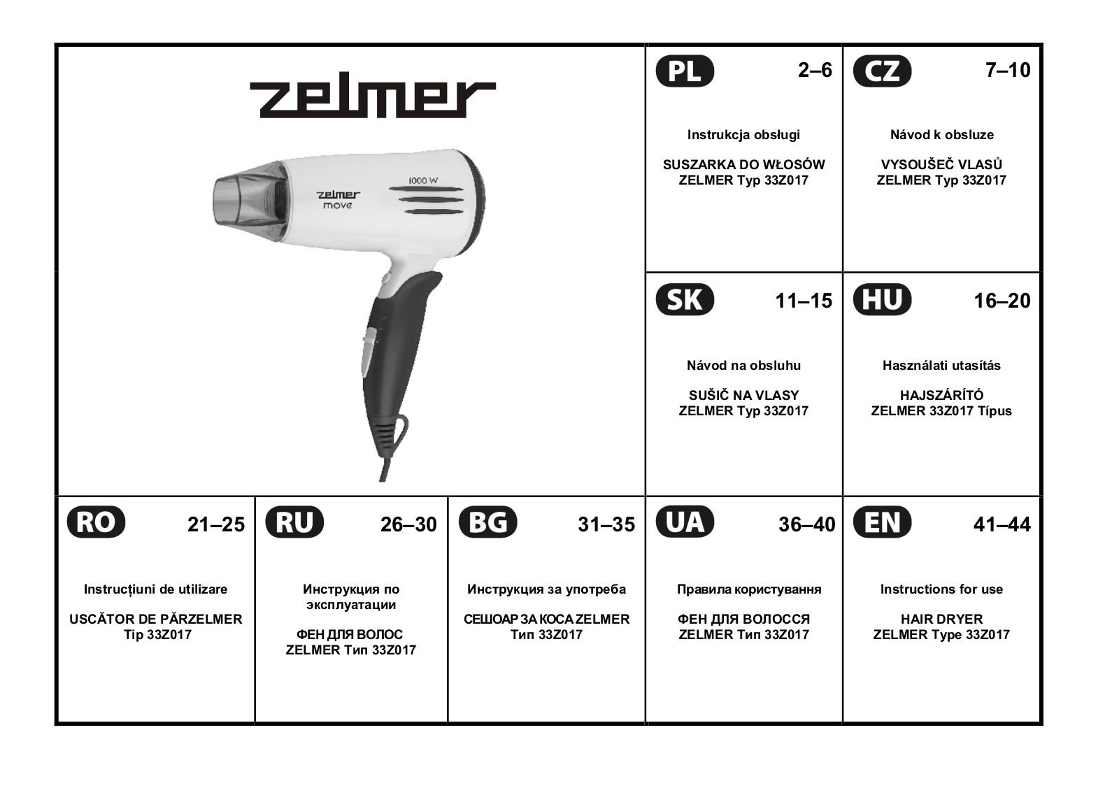 ZELMER 33Z017 User manual