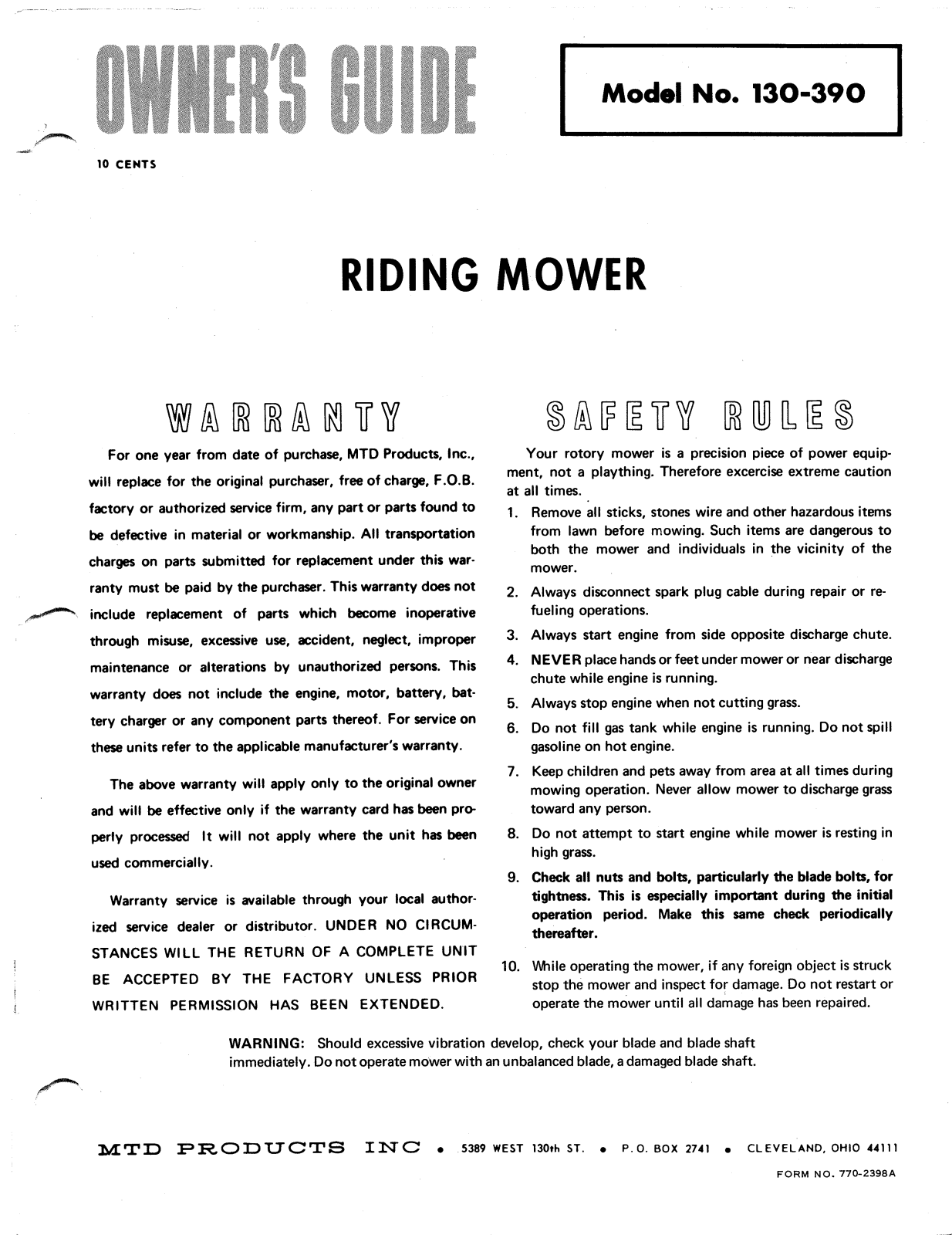 MTD 130-390 User Manual