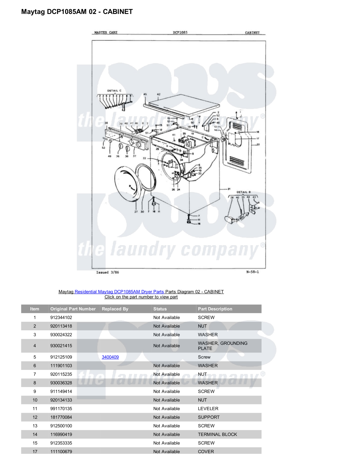 Maytag DCP1085AM Parts Diagram