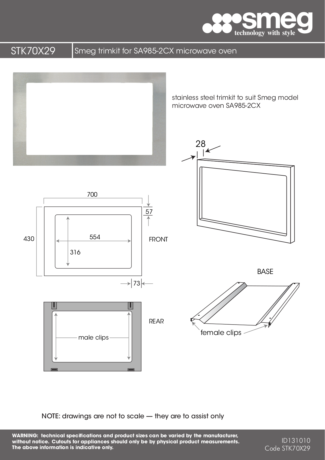 Smeg STK70X29 Specifications Sheet