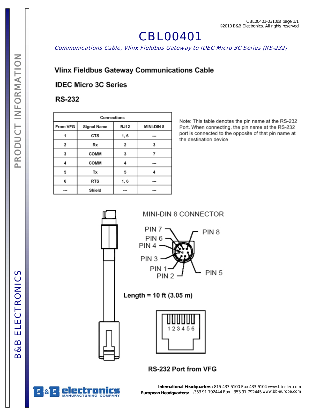 B&B Electronics CBL00401 Datasheet