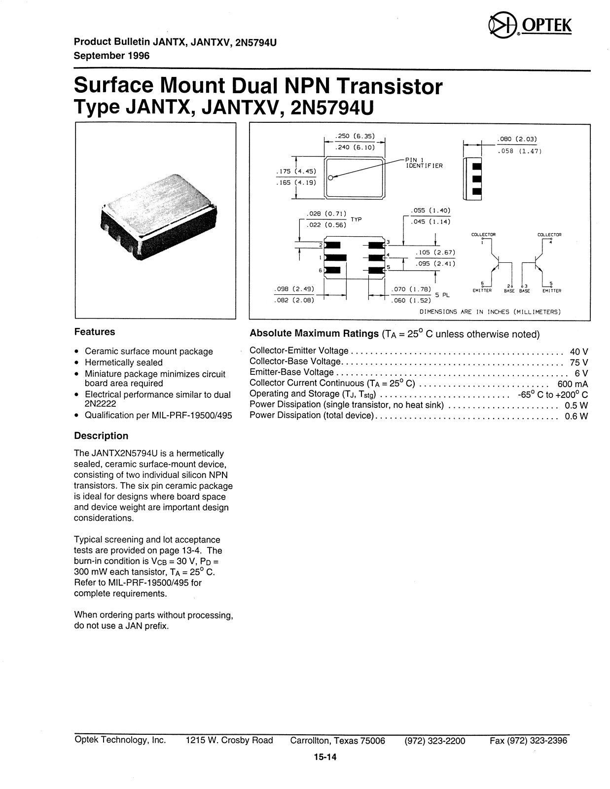 Datasheet 2N5794U Datasheet (OPTREX) - ManualMachine.com