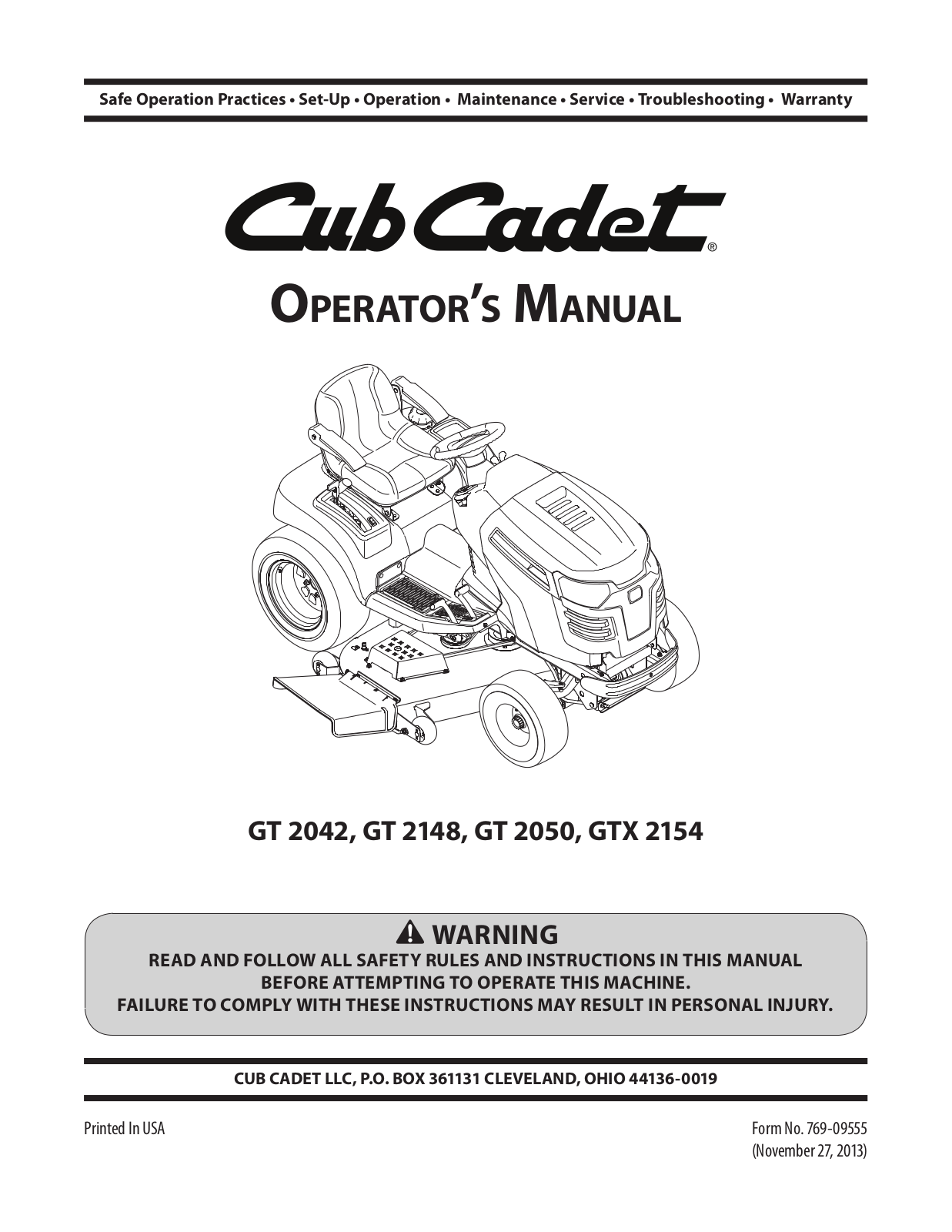 Cub cadet GTX 2154, GT 2148, GT 2050, GT 2042 User Manual