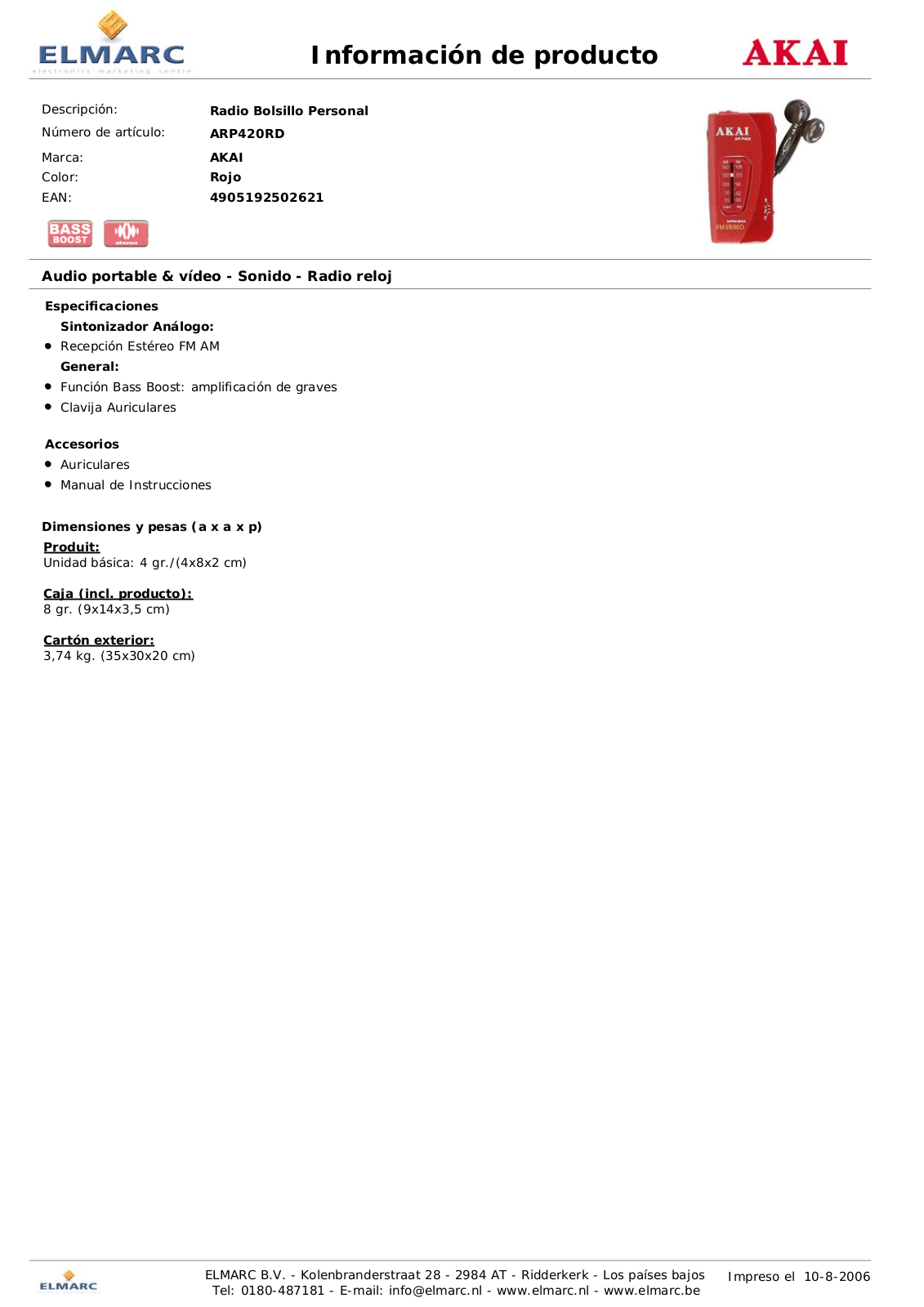 Akai ARP420RD DATASHEET