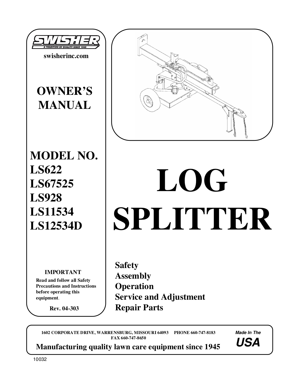 Swisher LS622, LS826, LS934, LS10534D, LS57525 User Manual