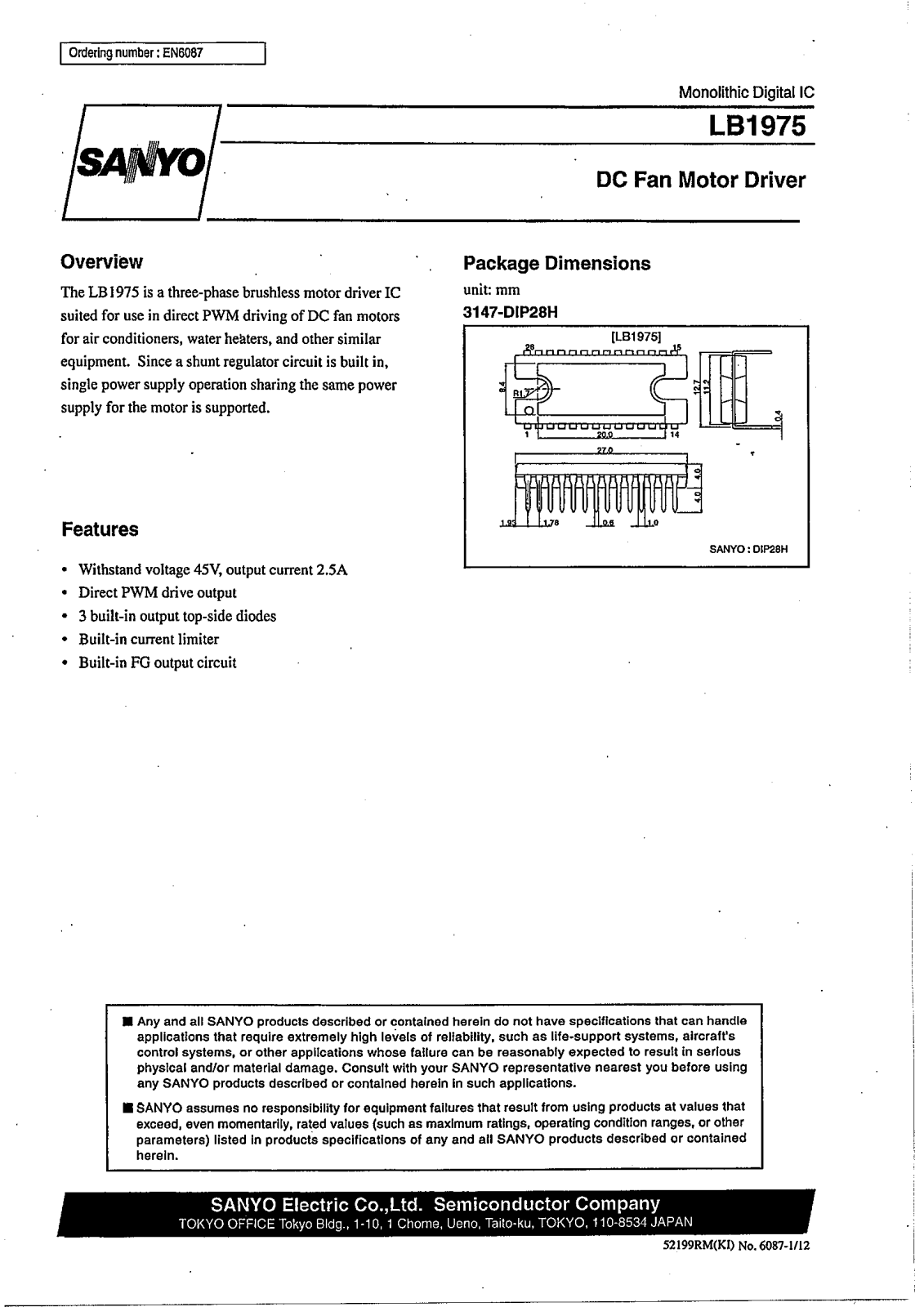 Sanyo LB1975 Specifications