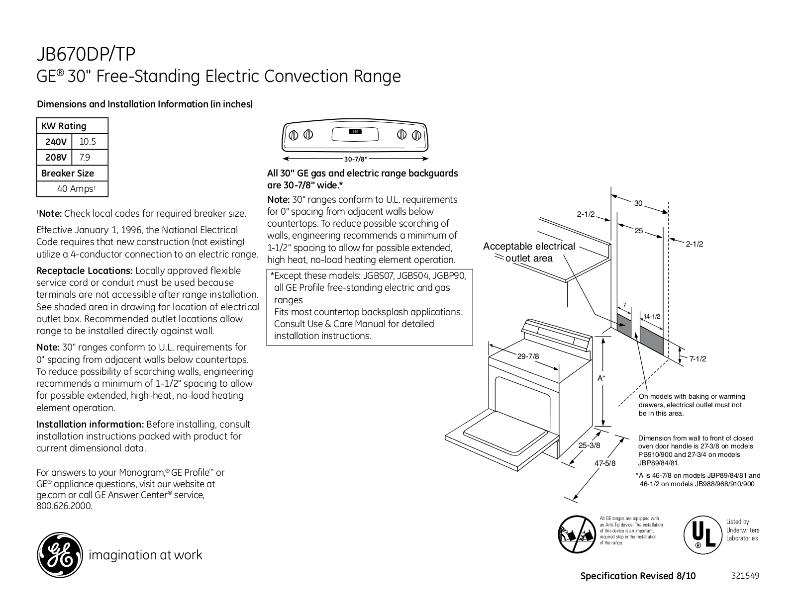 General Electric JB670DPBB User Manual