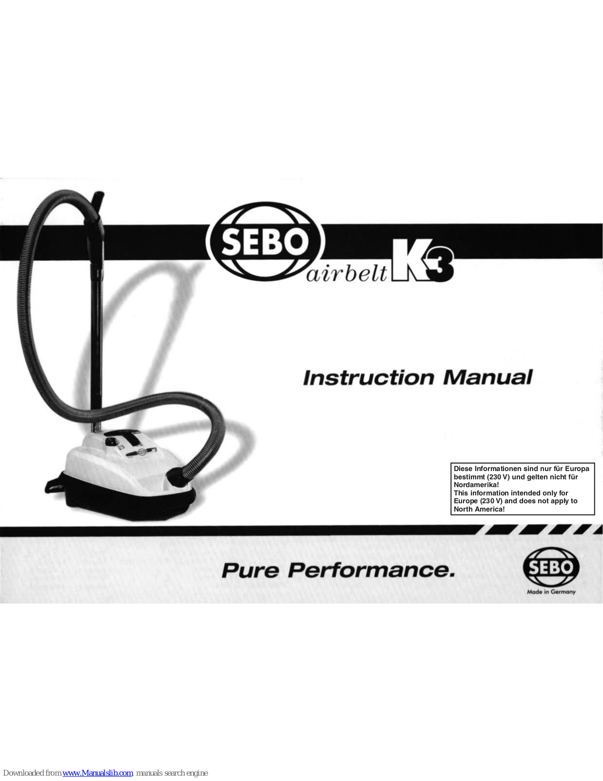 Sebo Airbelt K3 Instruction Manual