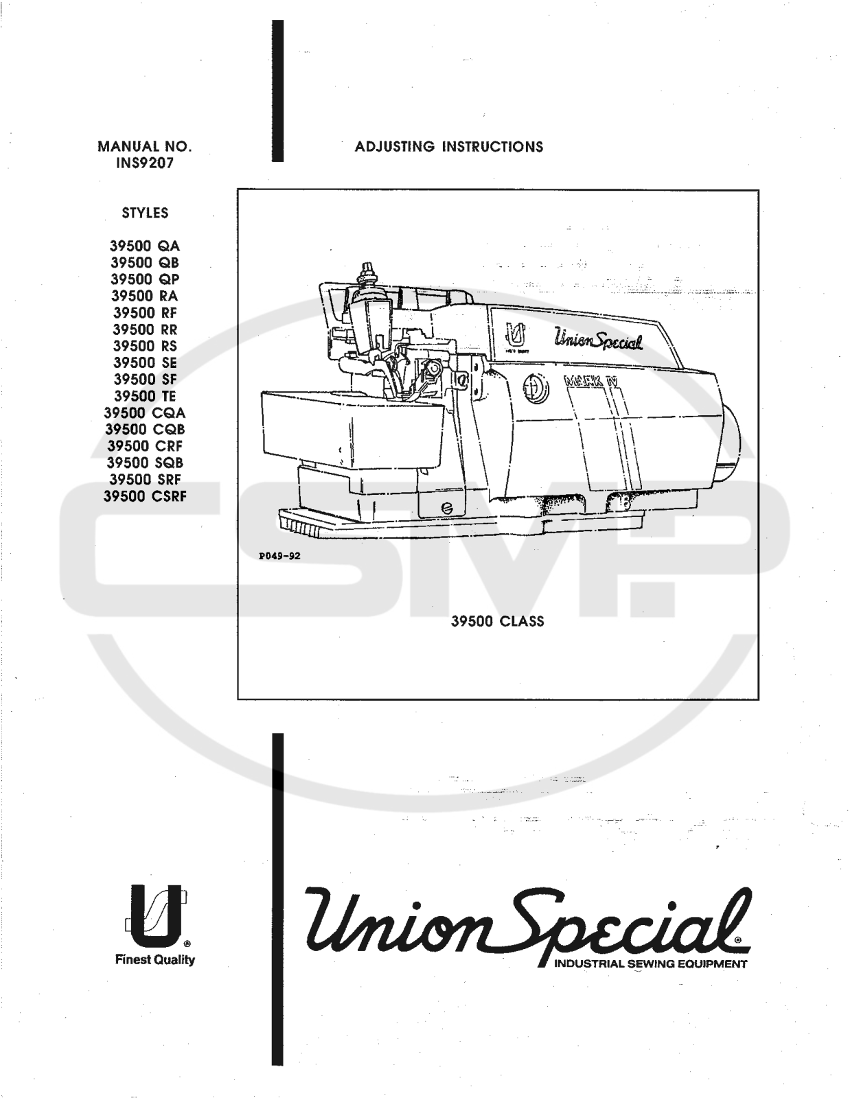 Union Special INS9207 Parts Book