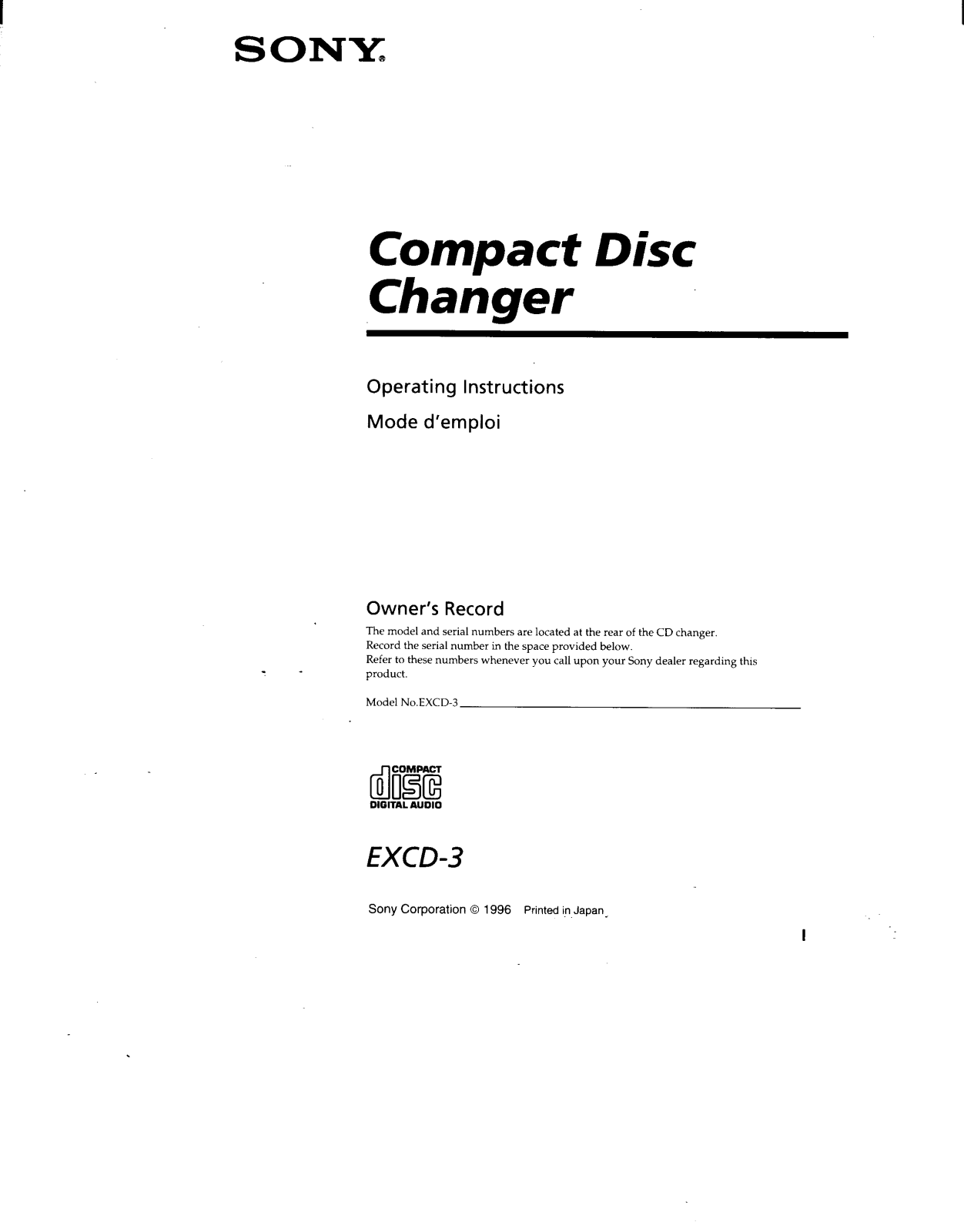 Sony EXCD3 Operating Manual