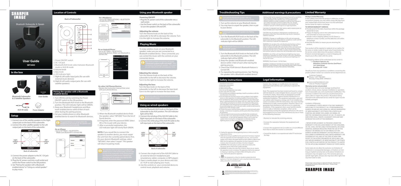 Sharper image SBT2003 User Manual