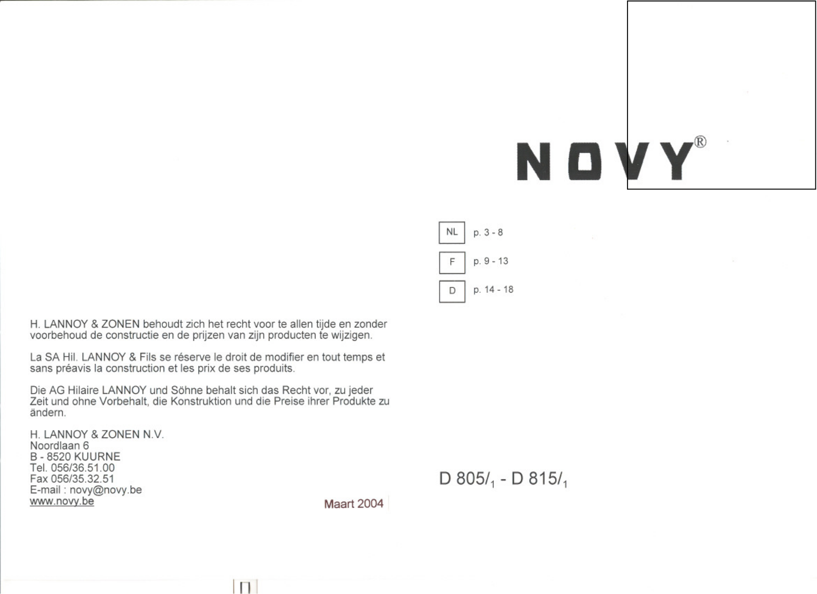 NOVY D 815 /1, D805/1 User Manual