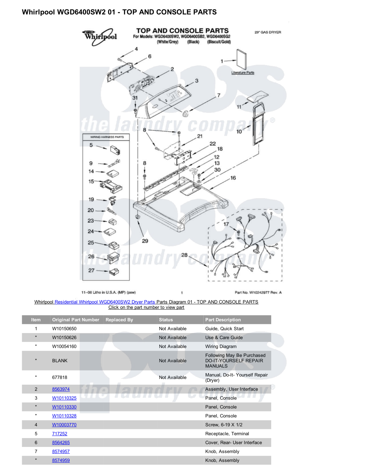 Whirlpool WGD6400SW2 Parts Diagram