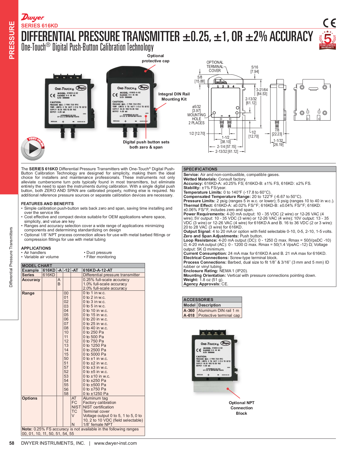 Dwyer Instruments 616KD Specifications