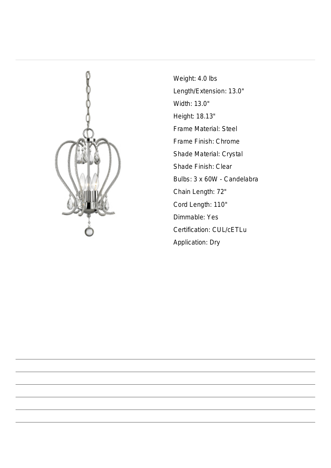 Z-Lite HMPT1348 Specifications