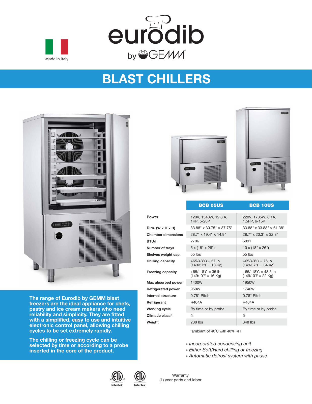 Eurodib BCB10US, BCB05US Specifications