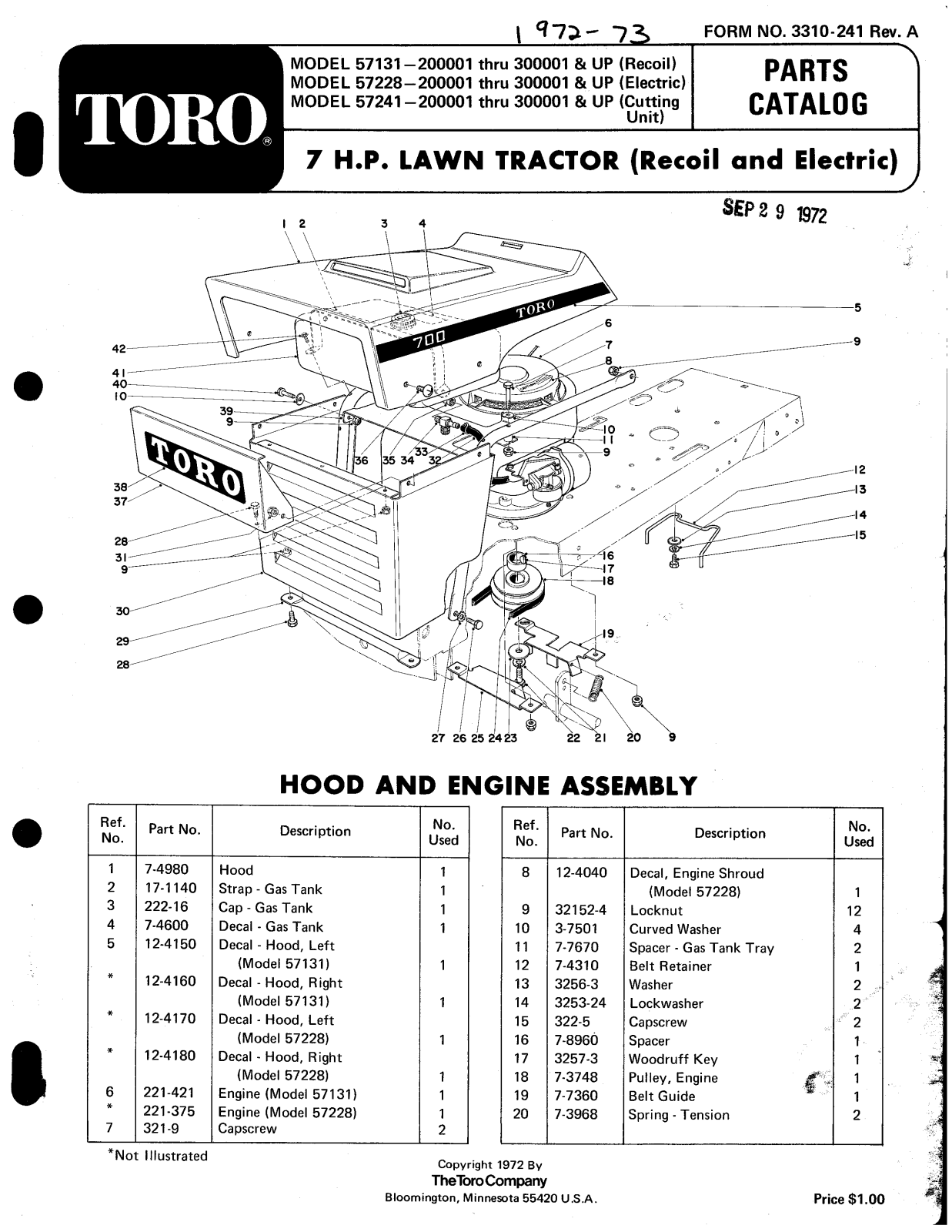 Toro 57131, 57228, 57241 Parts Catalogue