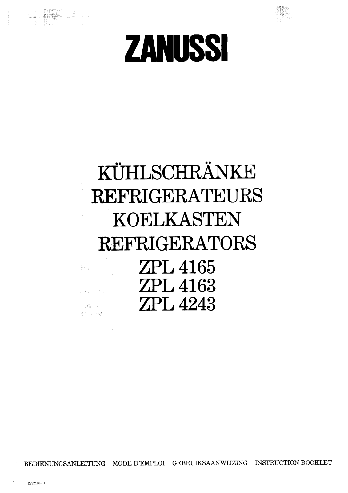 Zanussi ZPL4243, ZPL4163, ZPL4165 User Manual