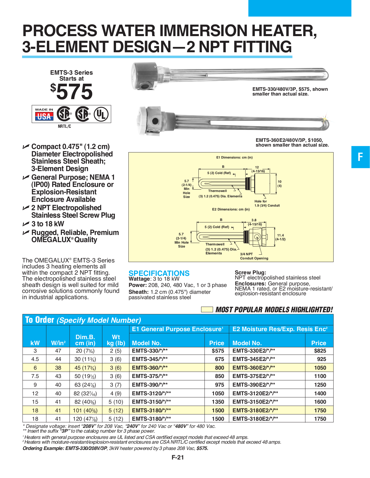 Omega Products EMTS-3120-208-3P User Manual