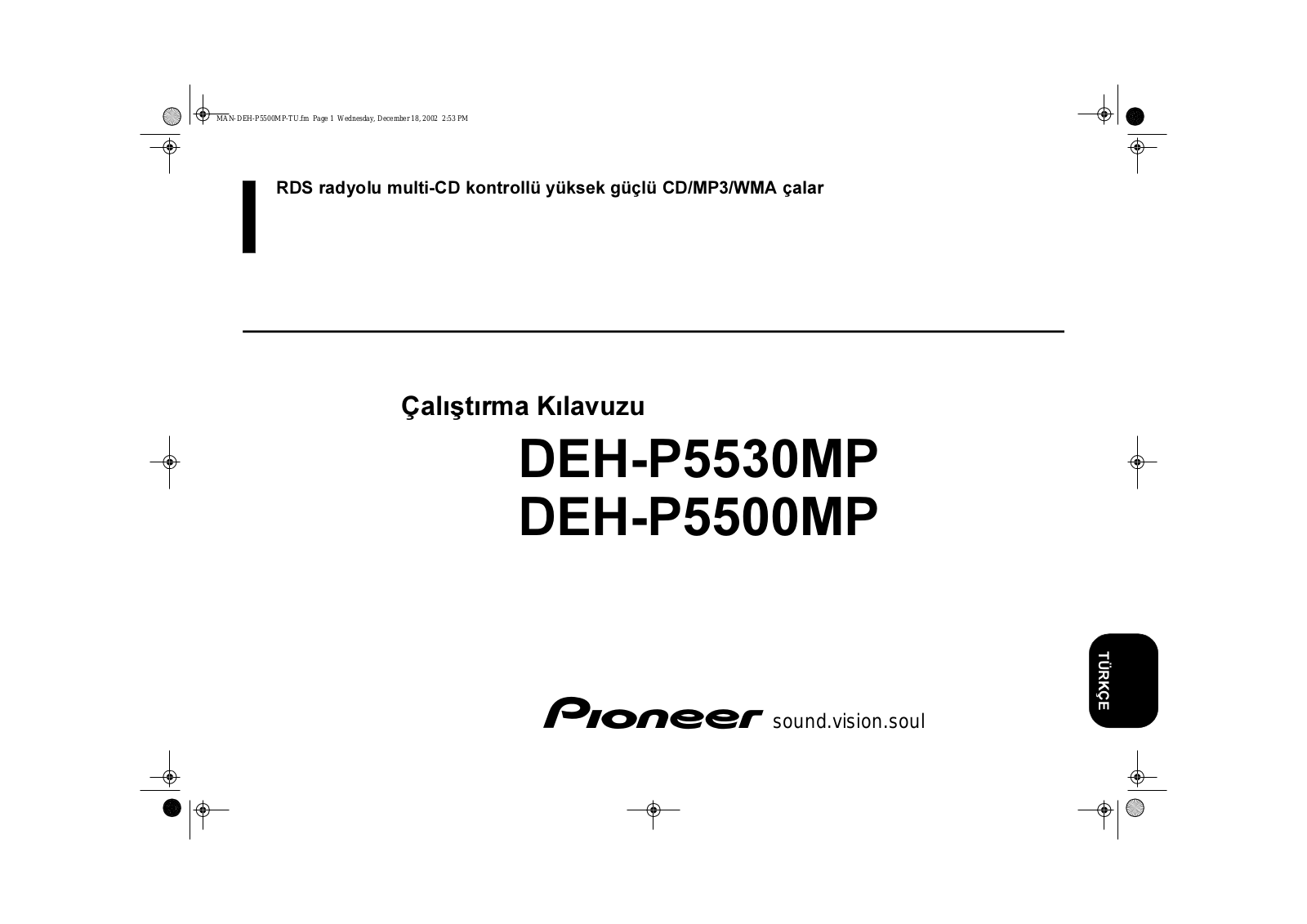 Pioneer DEH-P5500MP, DEH-P5530MP User manual