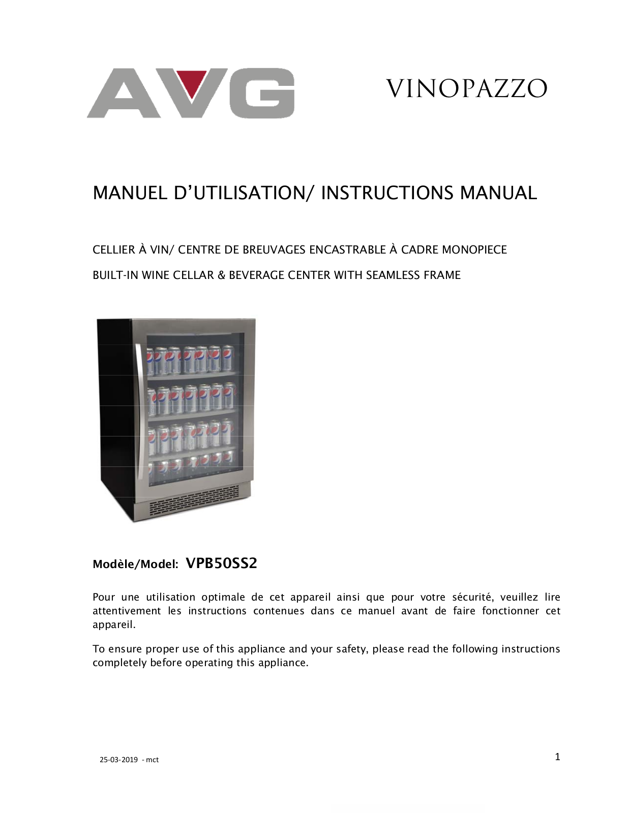 AVG VPB50SS2 INSTRUCTIONS MANUAL