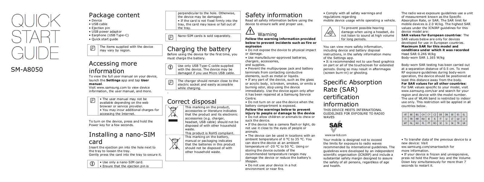 Samsung SMA8050 Quick Start Guide