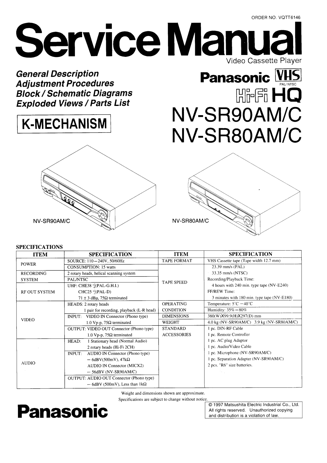 PANASONIC NV-SR- 80 Service Manual