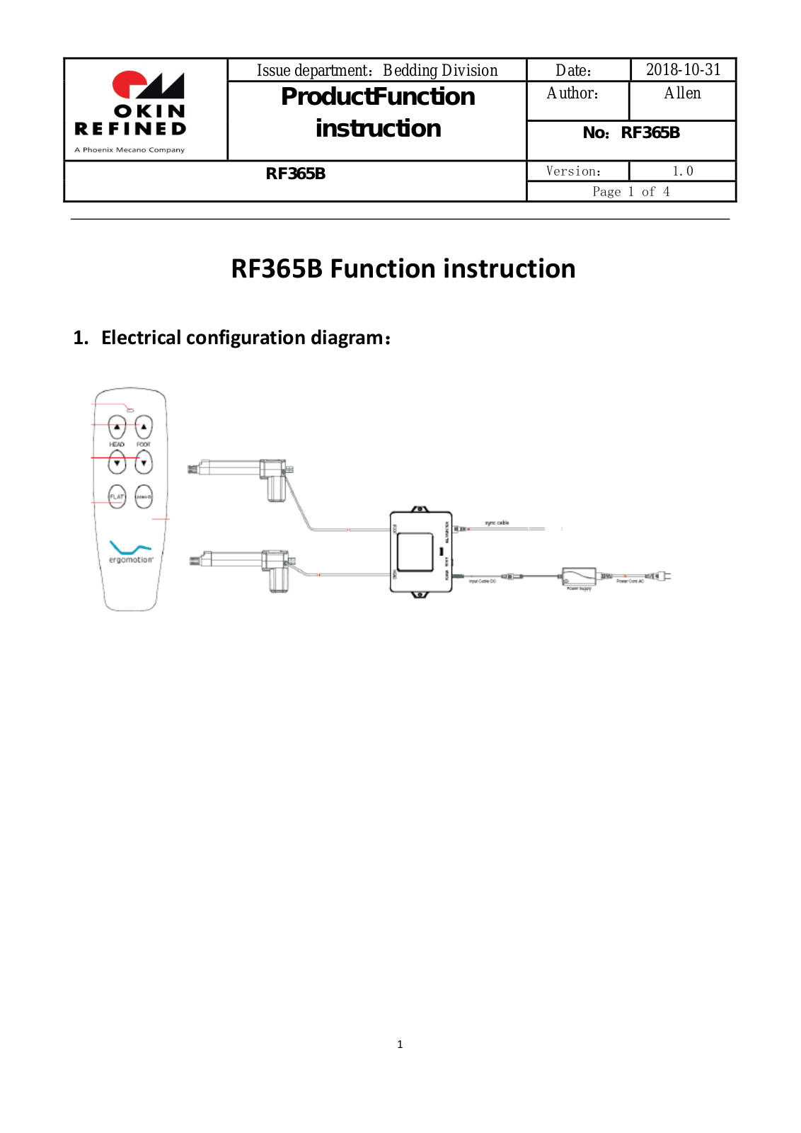 OKIN Refined Electric Technology RF365B User Manual