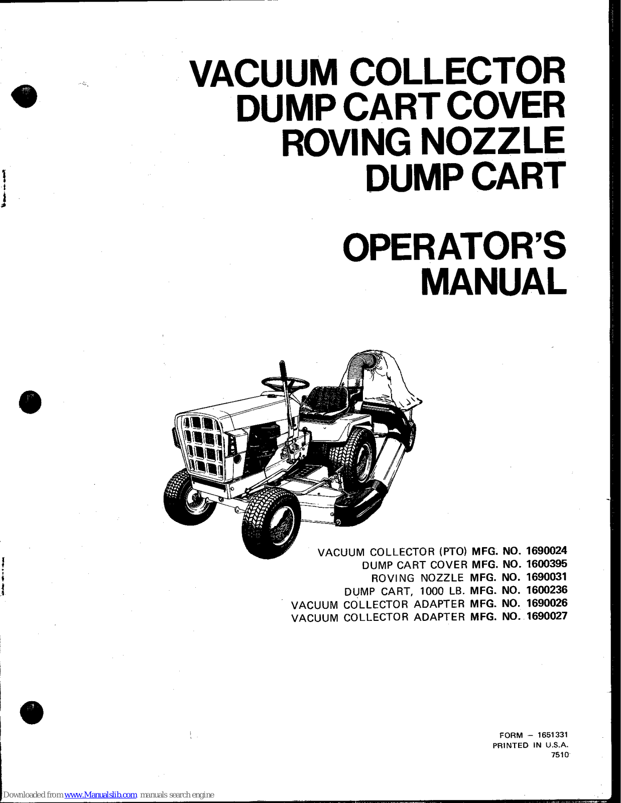 Simplicity 1690031, 16900395, Dump Cart 1600236, 1690024, 1690026 Operator's Manual