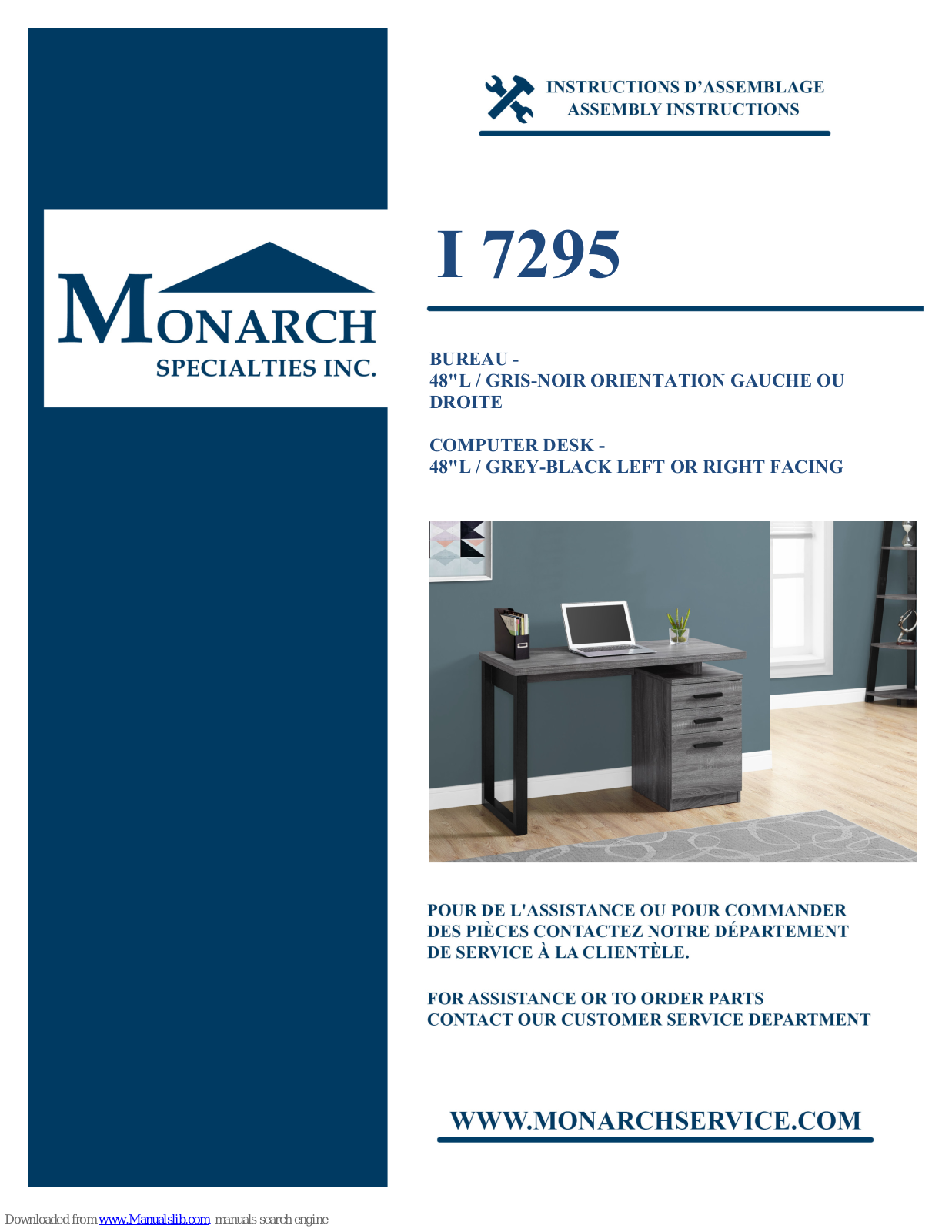 Monarch Specialties I 7295 Assembly Instructions Manual