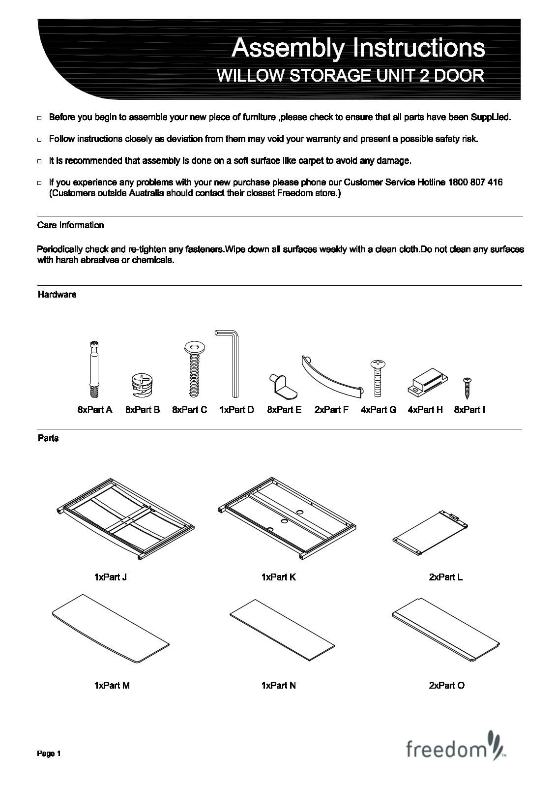 Freedom Willow Storage Unit 2 Door Assembly Instruction