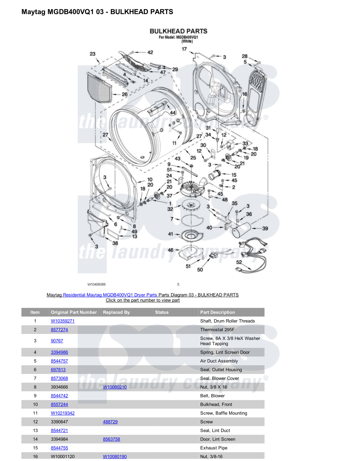 Maytag MGDB400VQ1 Parts Diagram