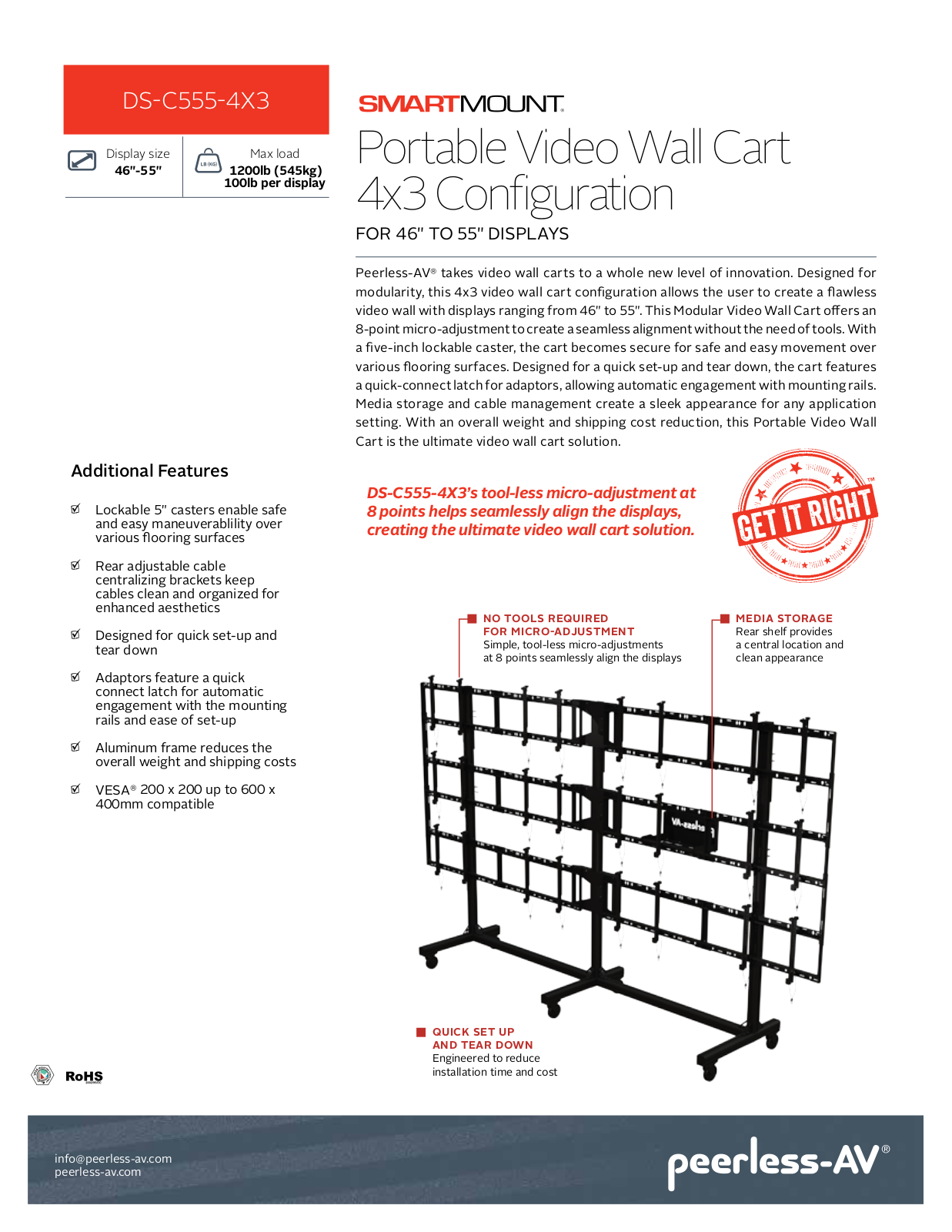 Peerless-AV DS-C555-4X3 Specsheet