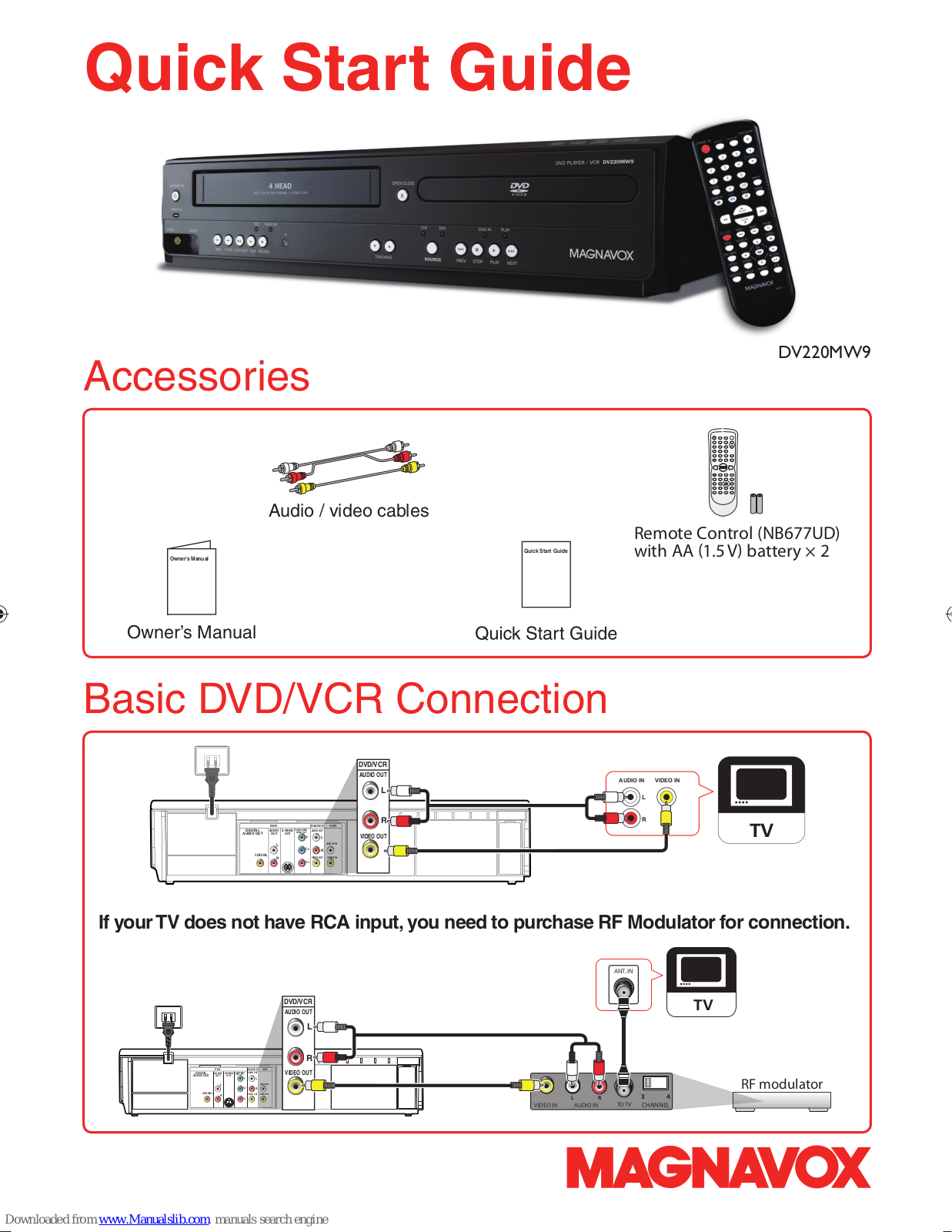 Magnavox DV220MW9 - DVD/VCR, CDV220MW9 Quick Start Manual