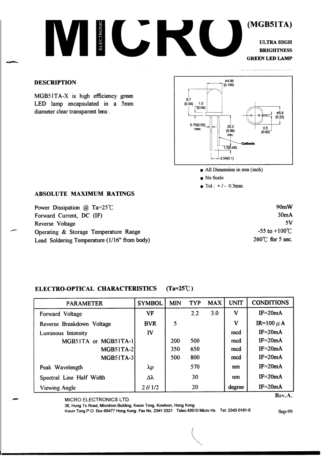 MICRO MGB51TA-1, MGB51TA-2, MGB51TA-3 Datasheet