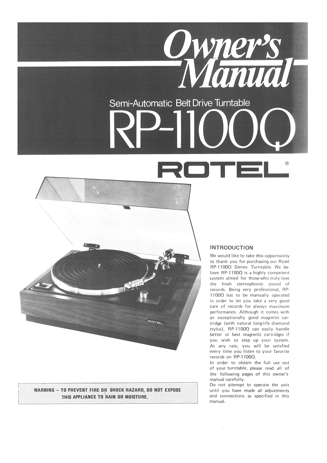 Rotel RP-1100-Q Owners manual