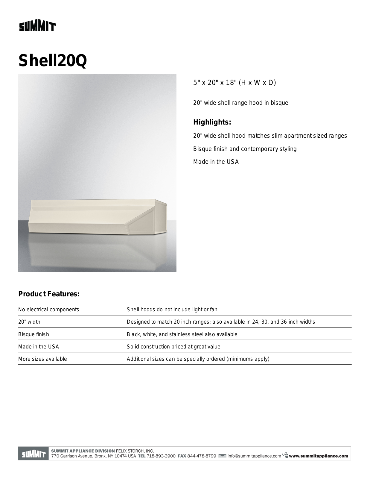 Summit SHELL20Q Instruction Manual