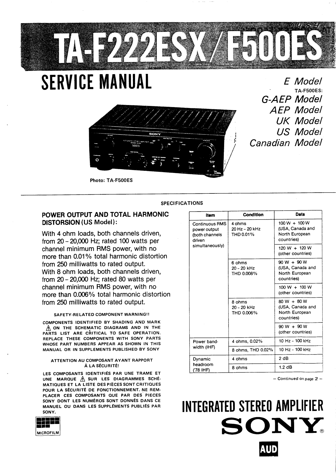 Sony TAF-222-ESX, TAF-500-ES Service manual
