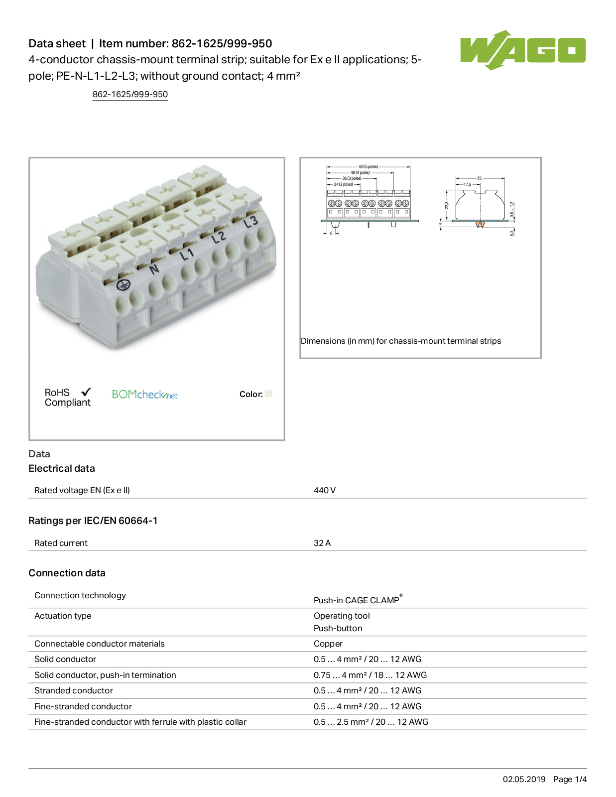 Wago 862-1625/999-950 Data Sheet