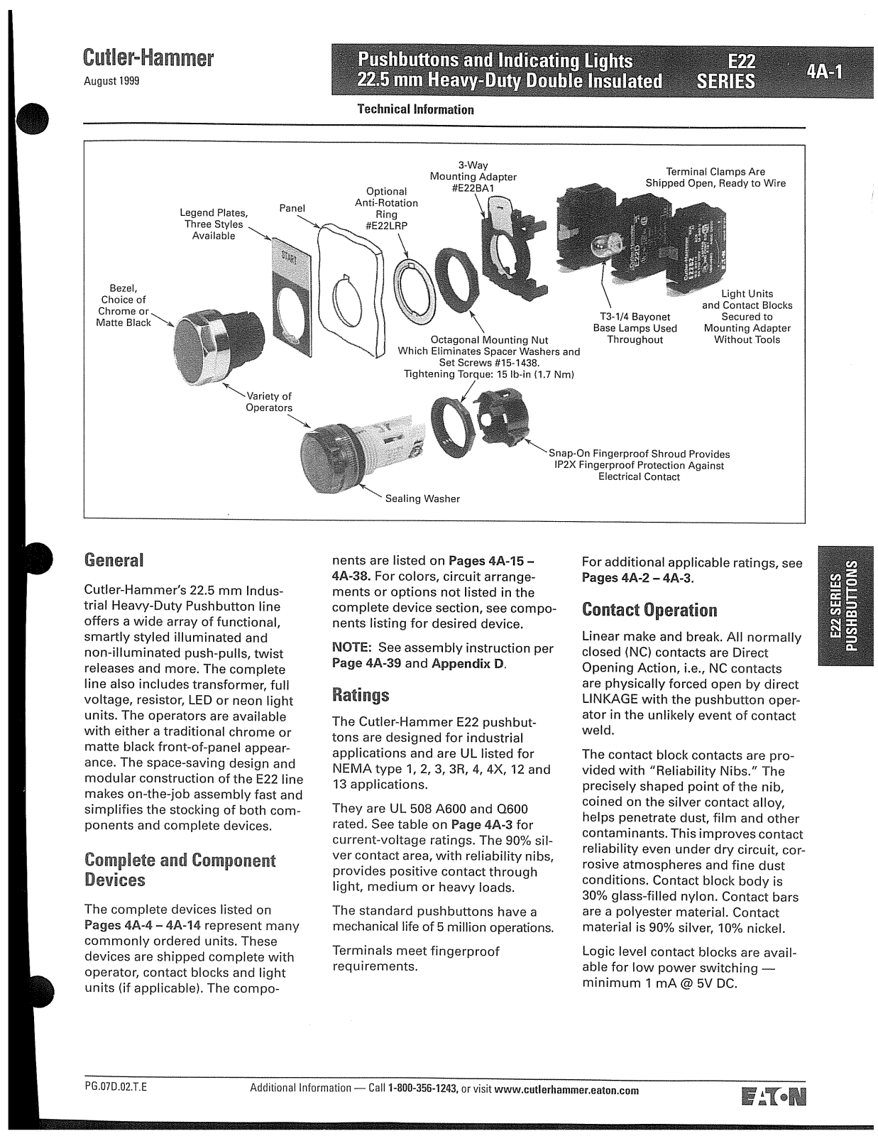 Cutler Hammer, Div of Eaton Corp E22 Series Catalog Page