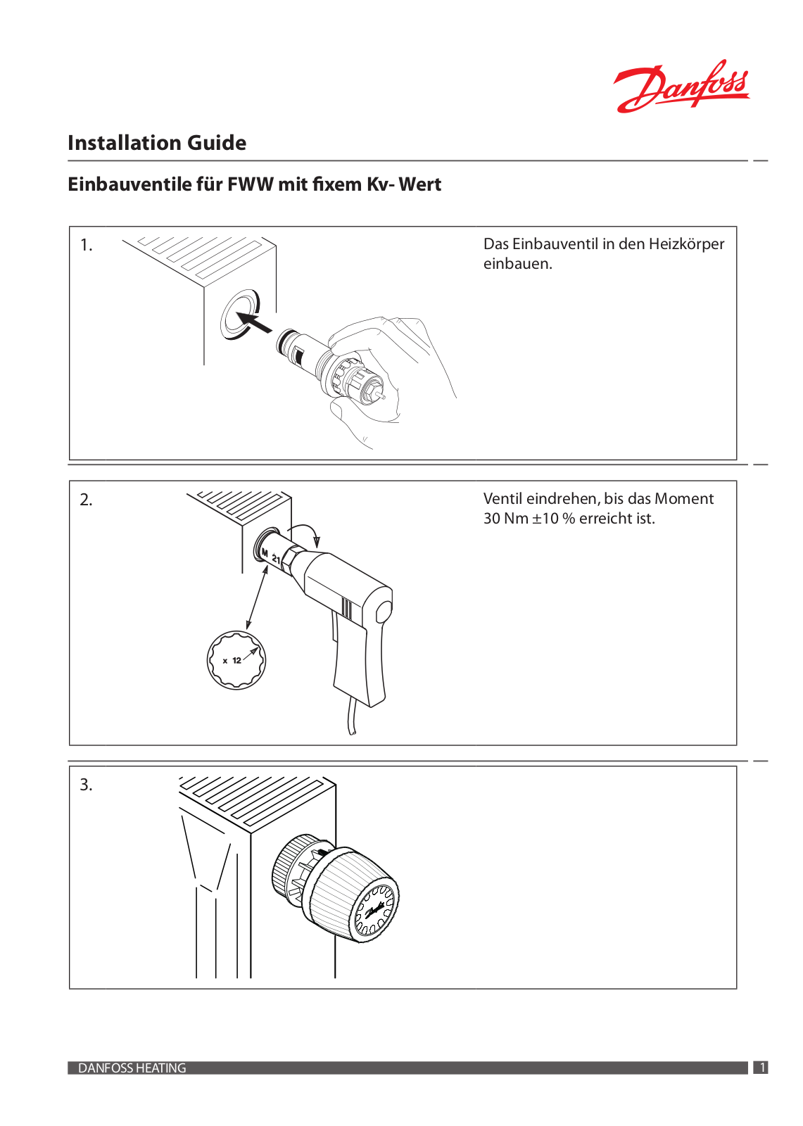 Danfoss Einbauventile für FWW mit fixem Kv- Wert Installation guide