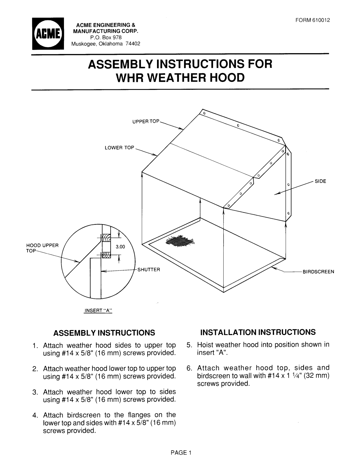 Acme Engineering WHR Installation  Manual