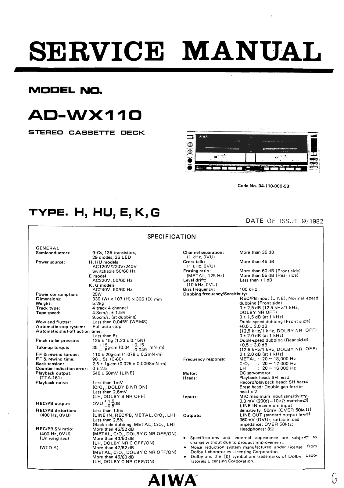 Aiwa AD-WX110 Service Manual