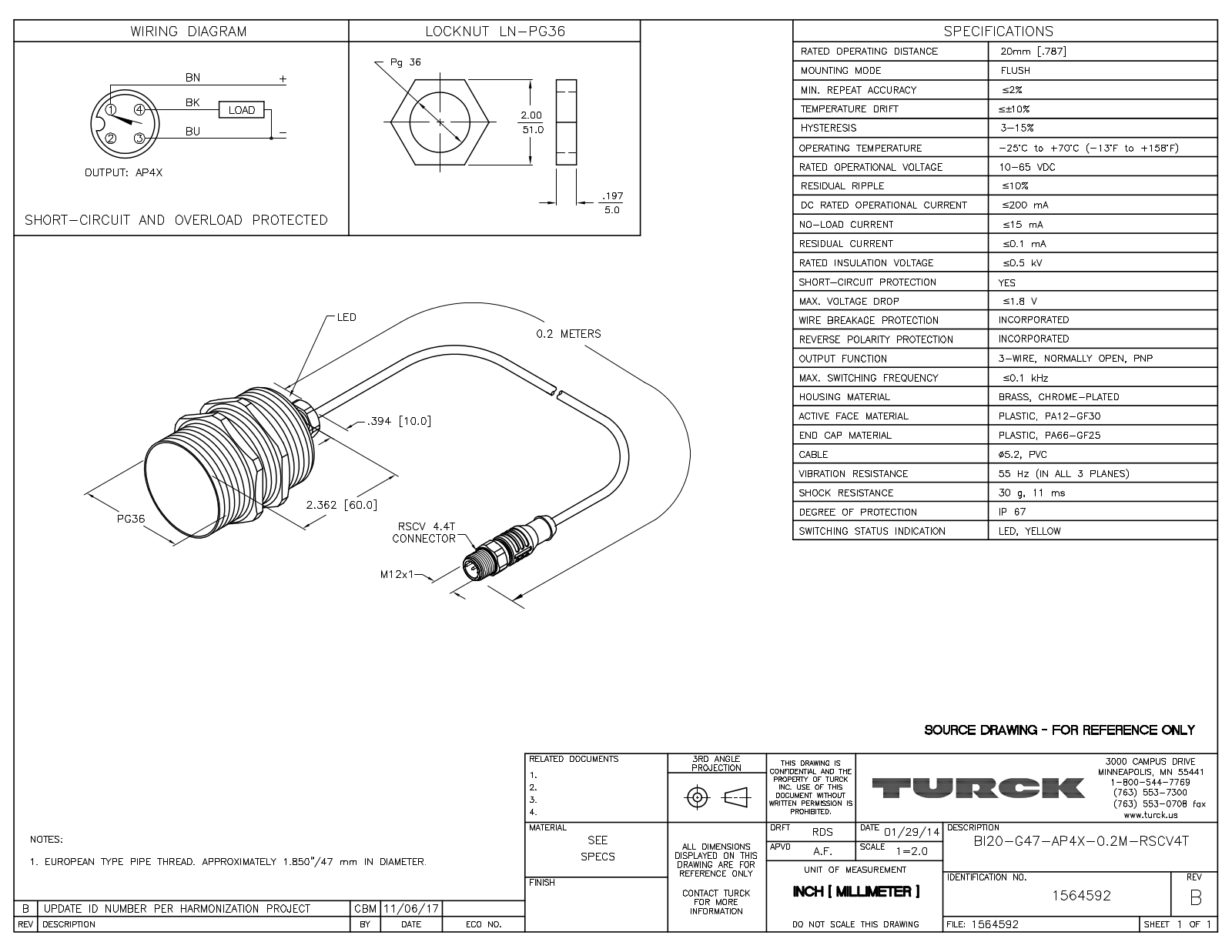 Turck BI20-G47-AP4X-0.2-RSCV4T Data Sheet